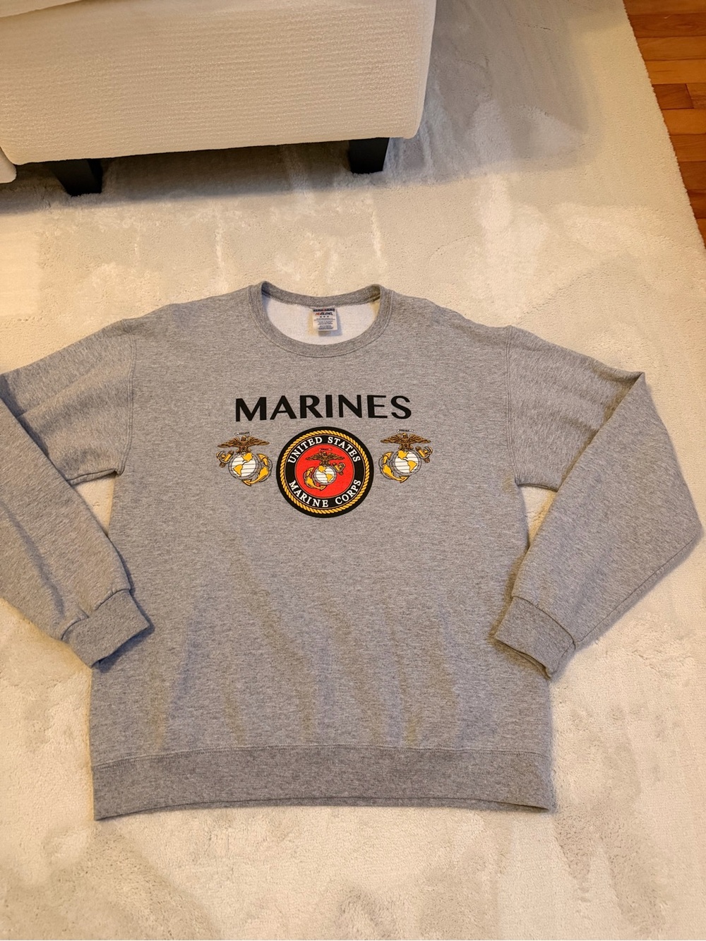Jerzees Gray Marines Crewneck Sweatshirt with USMC Emblem